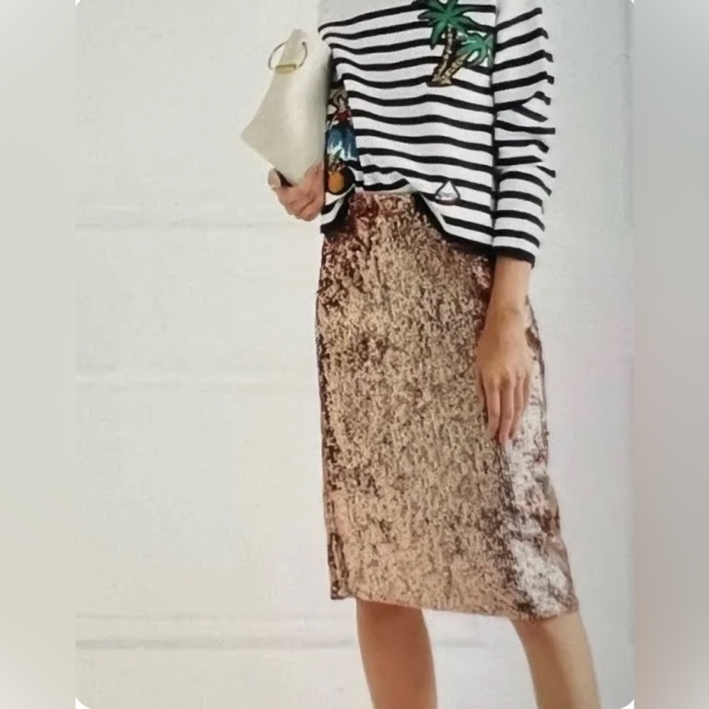 NWT J.CREW ROSE GOLD SEQUIN MIDI STRAIGHT PENCIL SKIRT. More pics coming